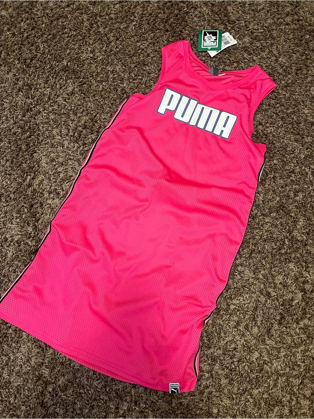 Puma Bright Pink Mesh Athletic Tank Dress with White Logo